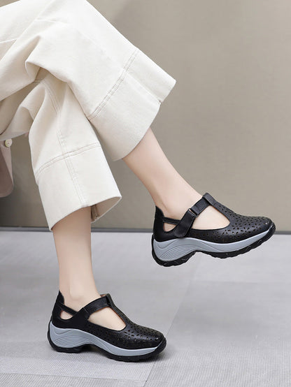 EP | summer solid leather cut-out platform shoes